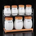Набор банок для сыпучих продуктов Эстет, 7 шт, на деревянной подставке